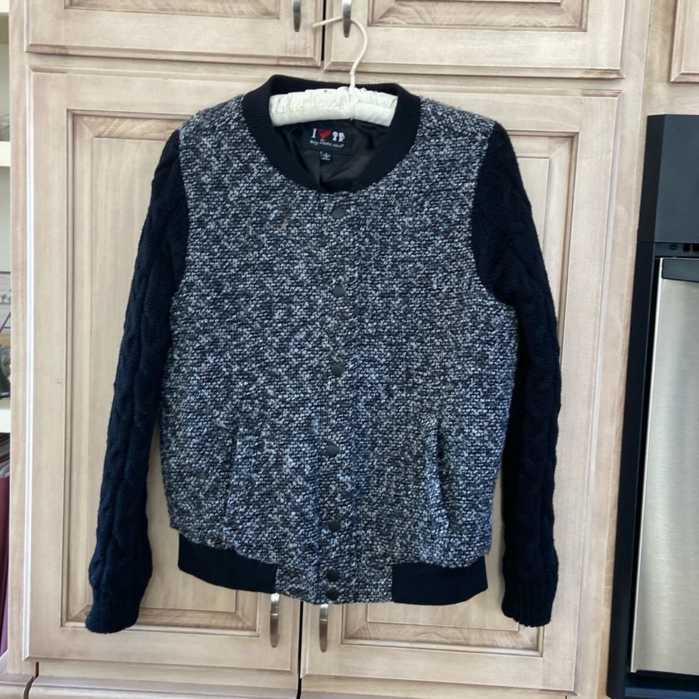 Boy Meets Girl sweater jacket coat sz L black tweed